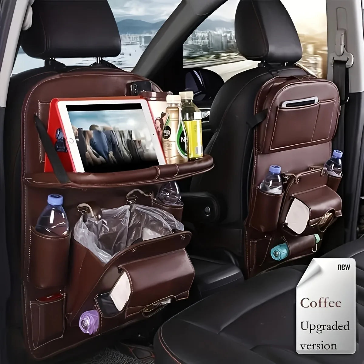 Universal PU Leather Car Seat Back Organizer Storage Bag