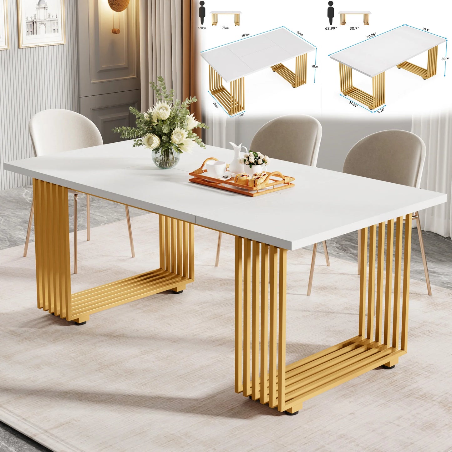 Tribesigns Modern Dining Table for Four to Six Faux Marble