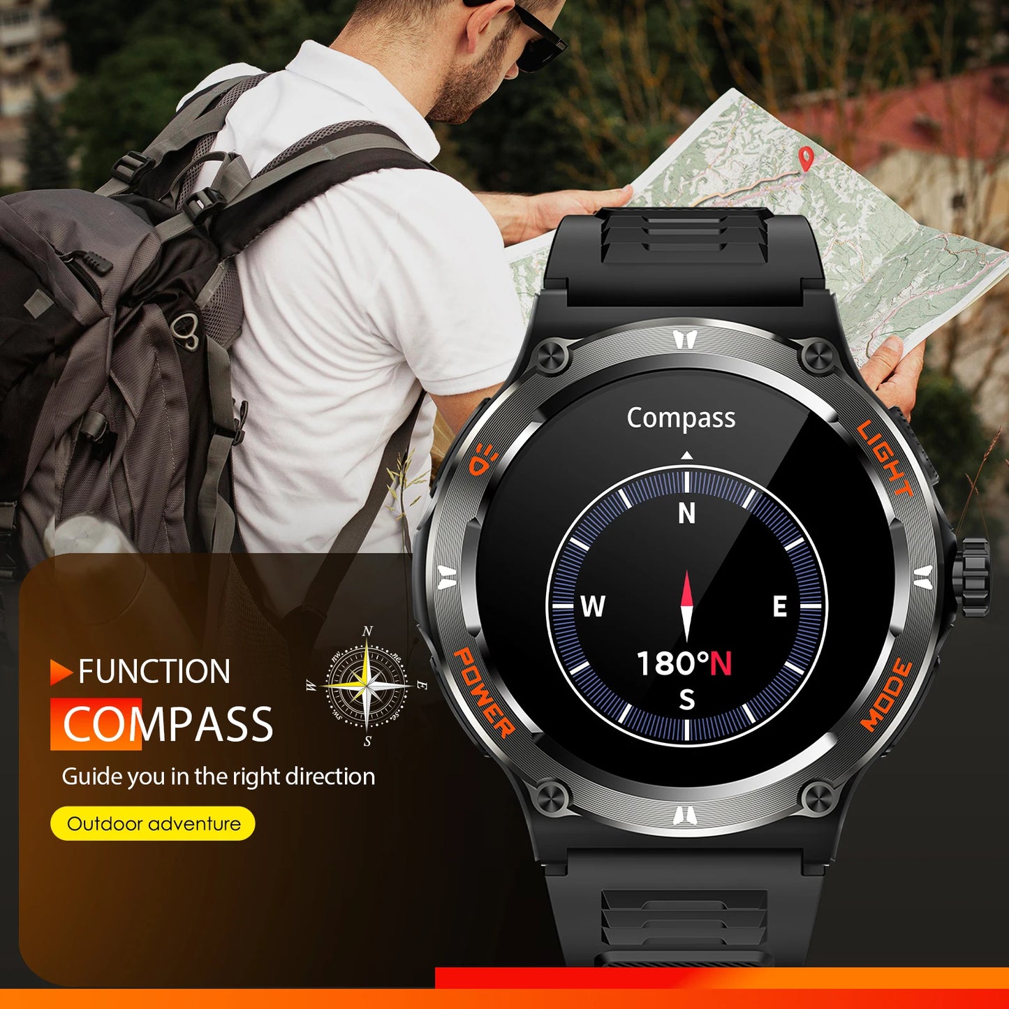 LaNikar Smart Watch KT76 3ATM Waterproof Compass Bluetooth Heart Rate