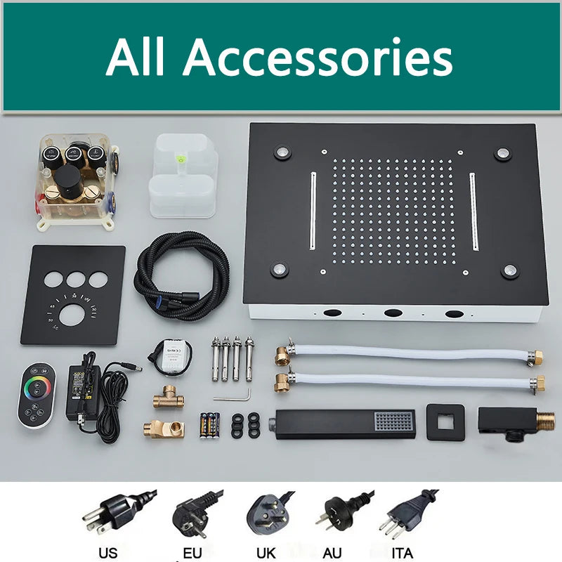 Shinesia Thermostatic Rainfall Concealed Shower System With Led Remote