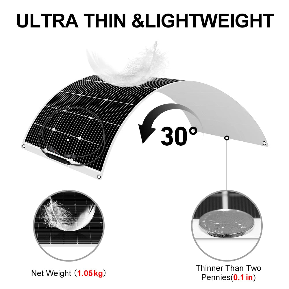 DOKIO Flexible Solar Panel 18V Waterproof Monocrystalline Camping