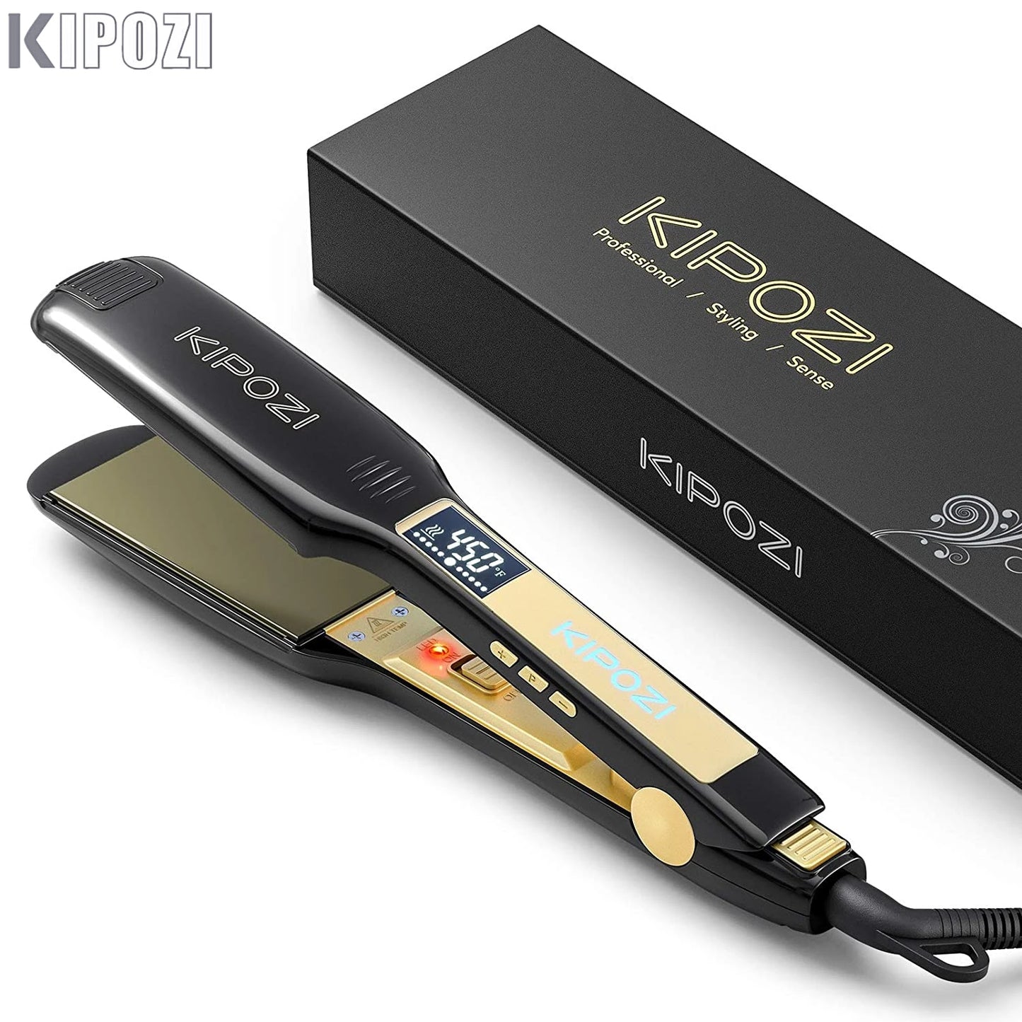 KIPOZI Titanium Flat Iron Pro Hair Straightener Dual Voltage LCD